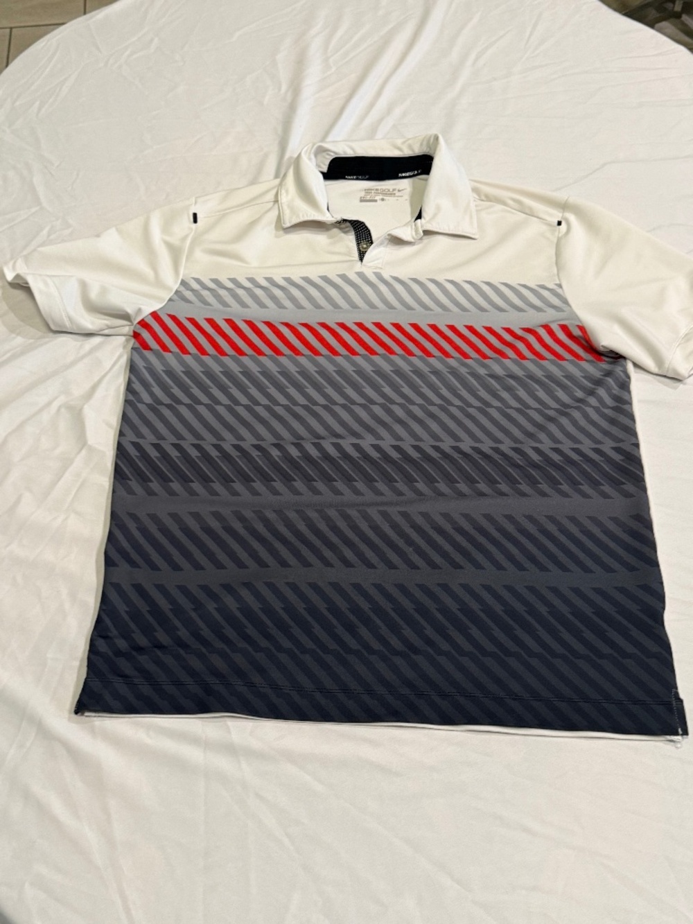 Nike Golf Dri-Fit Polo Shirt Men's Size Large White Grey Red Striped